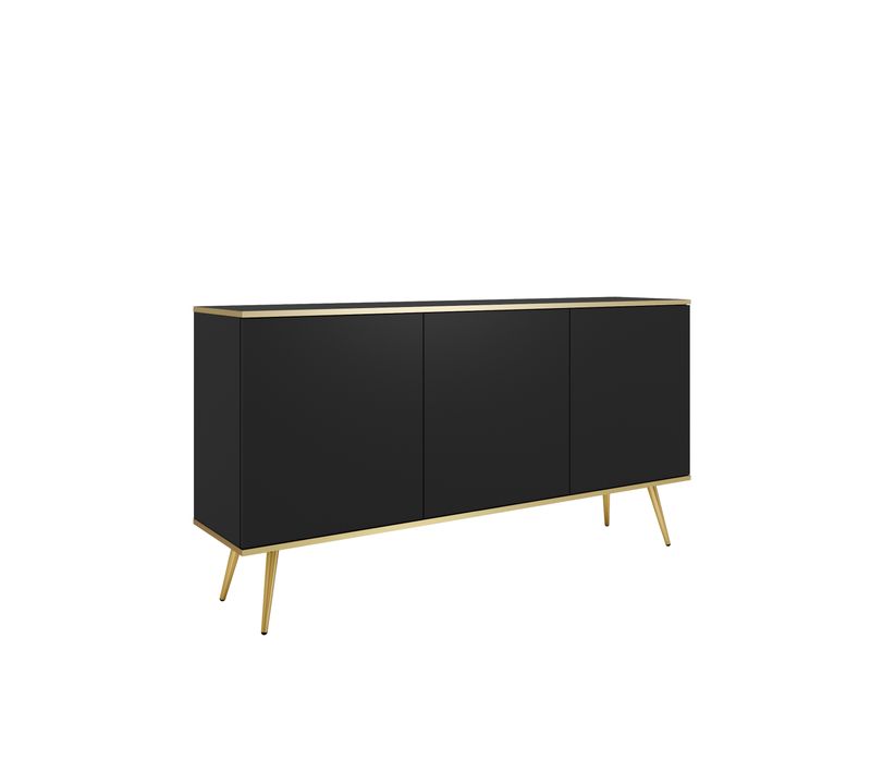Buffet, Noir, Pieds Dorés, 160 X 85 X 39 Cm