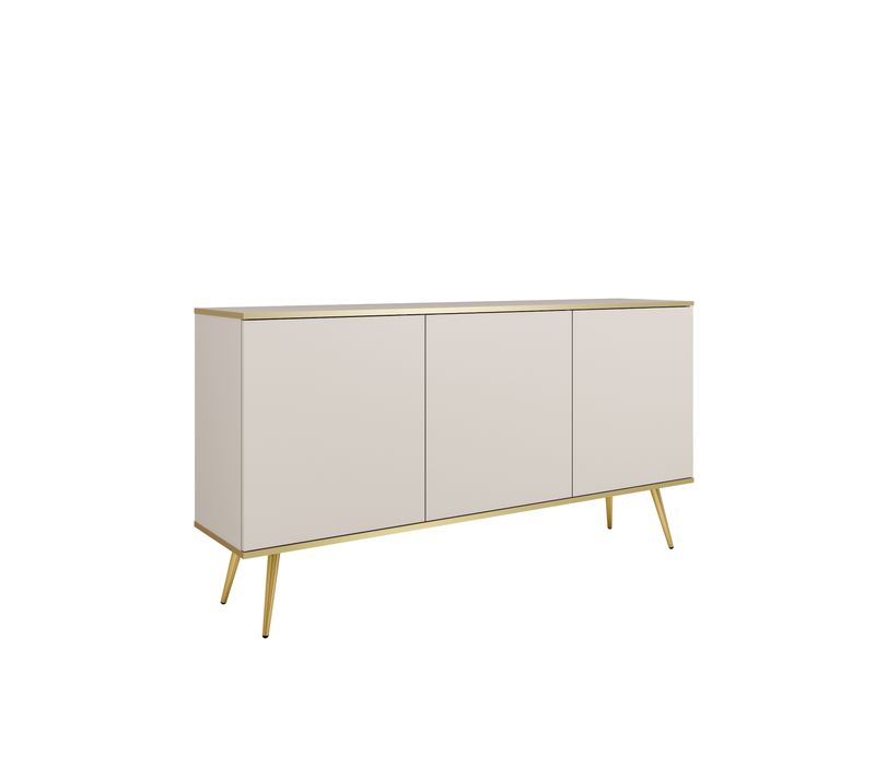 Buffet, Beige, Pieds Dorés, 160 X 85 X 39 Cm