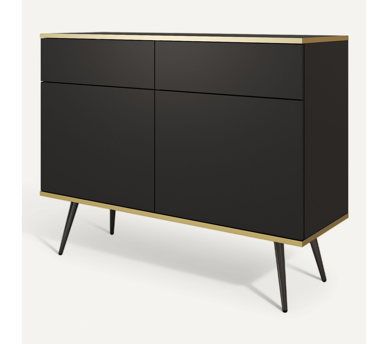 Buffet, Noir, Pieds Noirs, 107 X 85 X 39 Cm