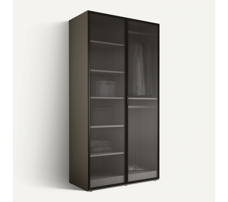 Armoire : Gris Platine / Verre Rainuré, 100 X 200 X 51 Cm