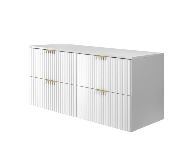 Meuble Sous Vasque, Blanc, 120 (2 X 60) X 57 X 46 Cm, Poignée Dorée + Plan De Travail