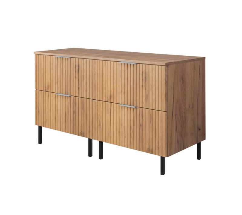 Meuble Vasque, Chêne Craft, 120 (2 X 60) X 77 X 46 Cm, Poignée Argentée, Pieds + Plan De Travail