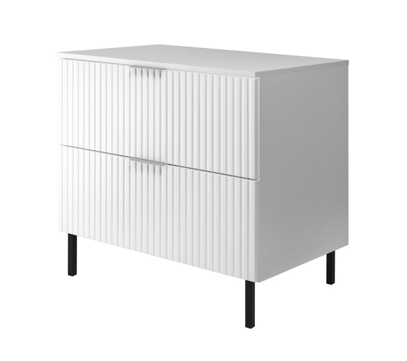 Meuble Vasque, Blanc 80 X 77 X 46 Cm, Poignée Argentée, Pieds Noirs + Plan De Travail