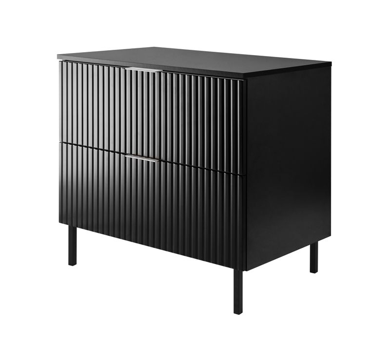 Meuble Vasque, Noir, 80 X 77 X 46 Cm, Poignée Argentée, Pieds Noirs + Plan De Travail