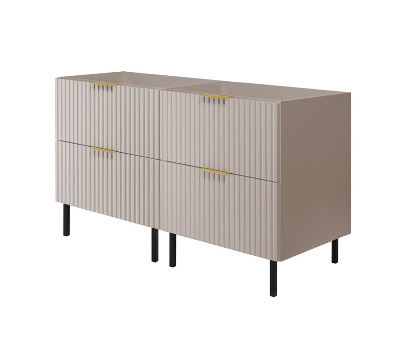 Meuble Sous Vasque, Cachemire, 120 (2 X 60) X 77 X 46 Cm, Poignée Dorée, Pieds Noirs, Sans Plateau