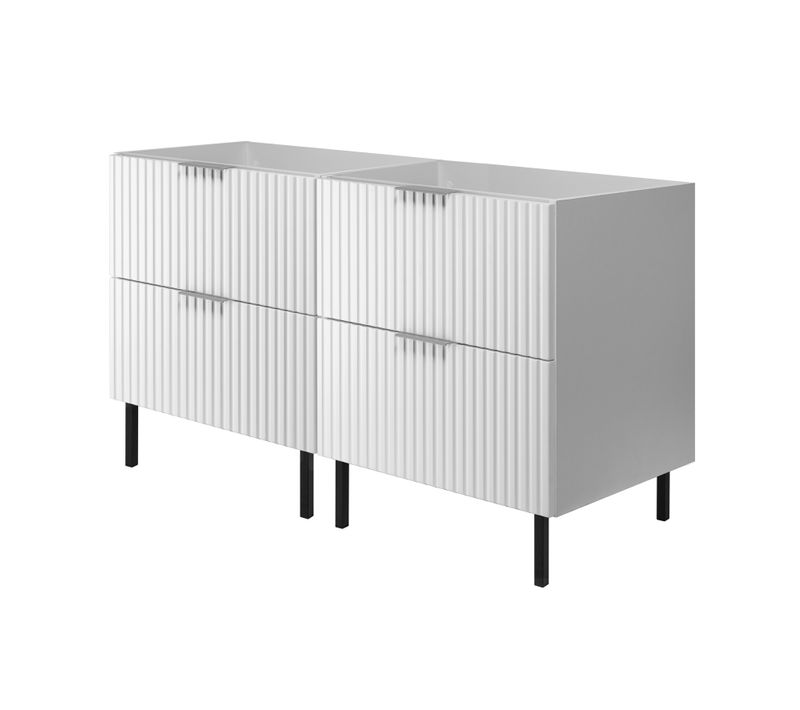 Meuble Sous Vasque, Blanc, 120 (2 X 60) X 77 X 46 Cm, Poignée Argentée, Pieds Noirs, Sans Plateau