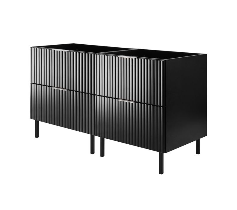 Meuble Sous Vasque, Noir, 120 (2 X 60) X 77 X 46 Cm, Poignée Argentée, Pieds Noirs, Sans Plateau
