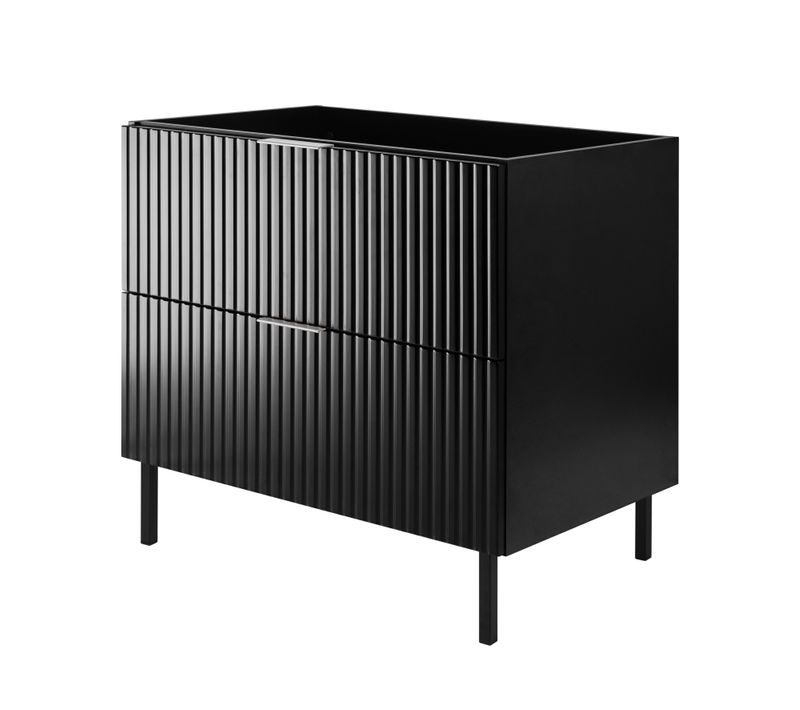 Meuble Sous Vasque, Noir, 80 X 77 X 46 Cm, Poignée Argentée, Pieds Noirs, Sans Plateau