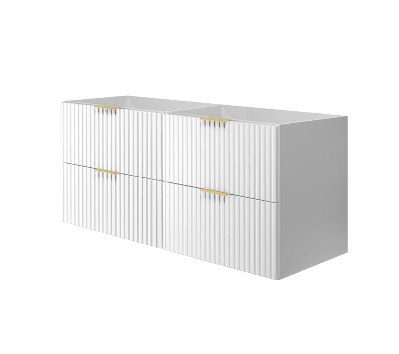 Meuble Sous Vasque, Blanc, 120 (2 X 60) X 57 X 46 Cm, Poignée Dorée, Sans Plateau