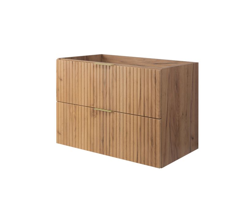 Meuble Sous Vasque, Chêne Craft, 80 X 57 X 46 Cm, Poignée Dorée, Sans Plateau