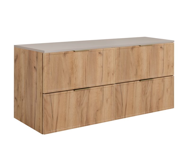 Meuble De Salle De Bain, Chêne Craft / Cachemire, Poignée Dorée, 160 ( 2 X 80) X 46 X 57 Cm