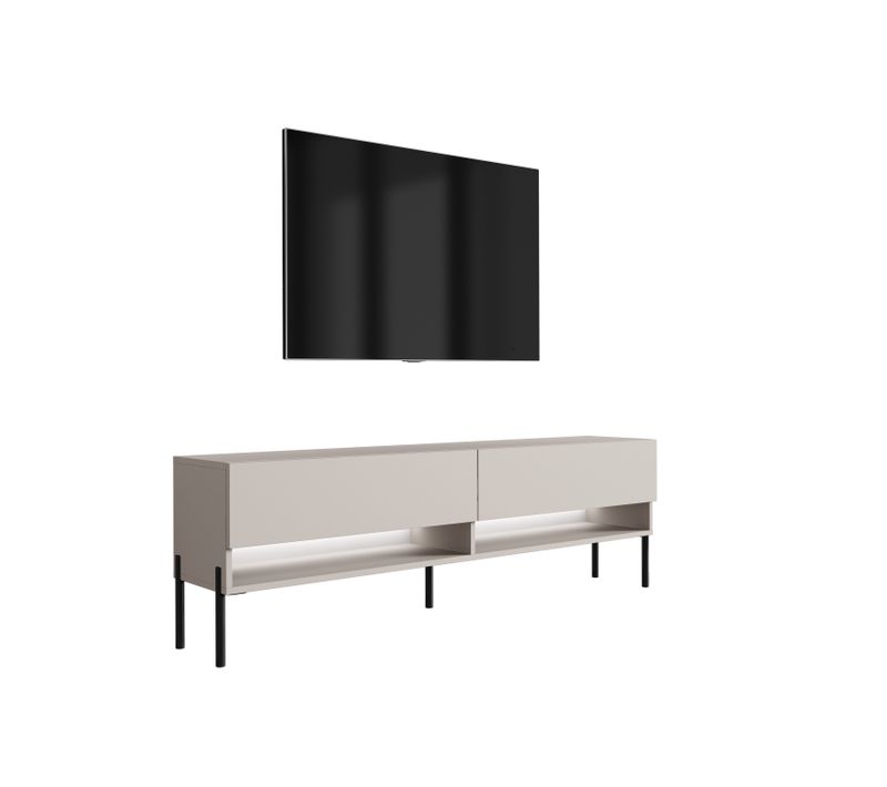Meuble TV 170 Cm Cachemire, Pieds Droits Noirs, LED Blanche, 170 X 32 X 52 Cm