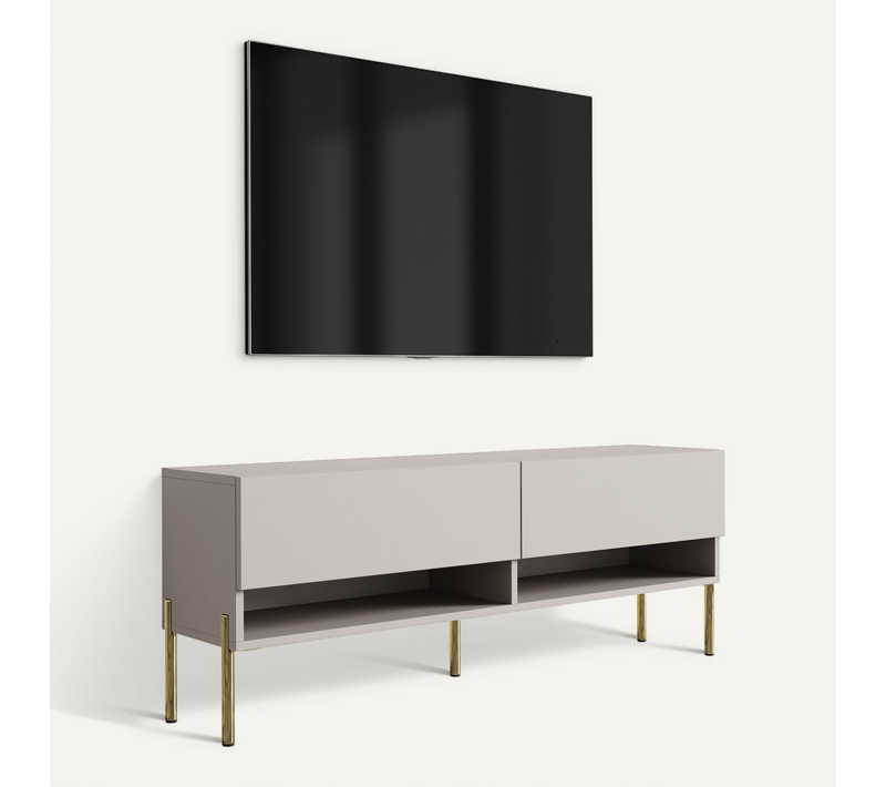 Meuble TV 140 Cm Cachemire, Pieds Droits Dorés, 140 X 32 X 52 Cm