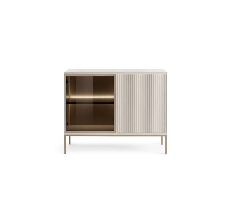 Buffet Étroite Moderne à Façade Cannelée, 104 X 83 X 39 Cm, Cachemire / Or