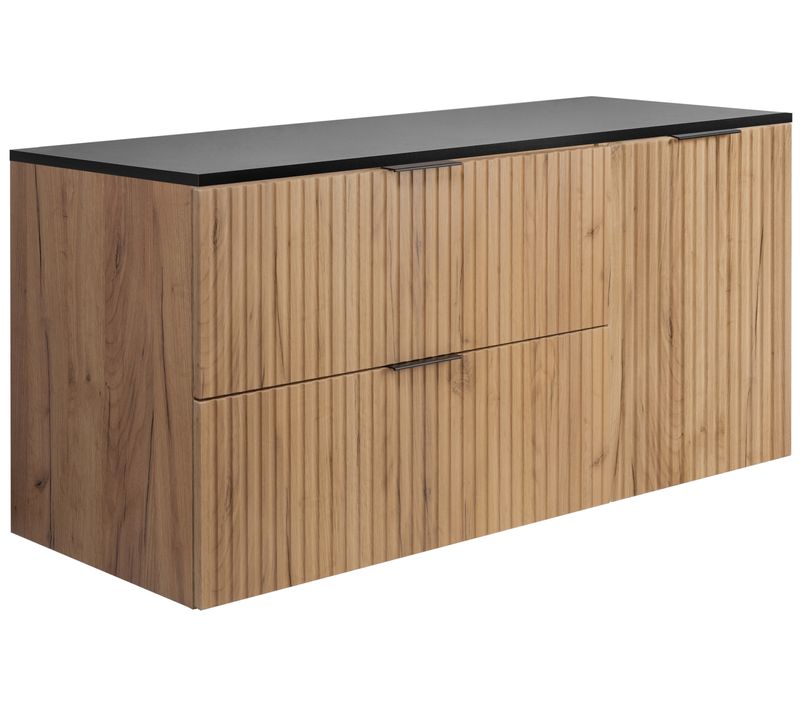 Ensemble De Salle De Bain, 57×46×120 Cm, Chêne Craft / Noir, Poignée Noire