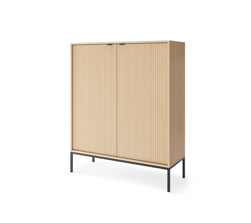 Commode : 2 Portes, Chêne Vicenza, Noir, 104 X 125 X 39 Cm, Poignées Noires