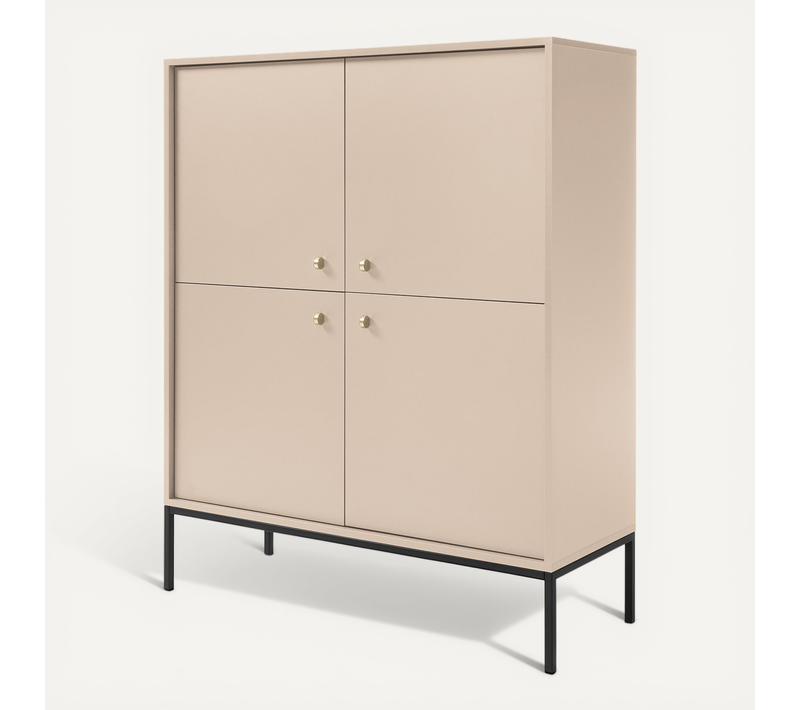 Buffet, Beige Sable, 103,5 X 125,5 X 39 Cm, Pieds Noires