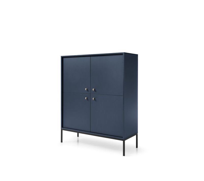 Buffet, Bleu Marine, 103,5 X 125,5 X 39 Cm, Pieds Noires