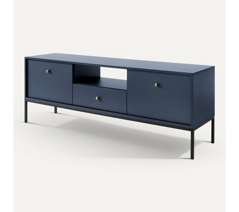 Meuble TV, Bleu Marine, 153,4 X 56,2 X 39 Cm, Pieds Noires