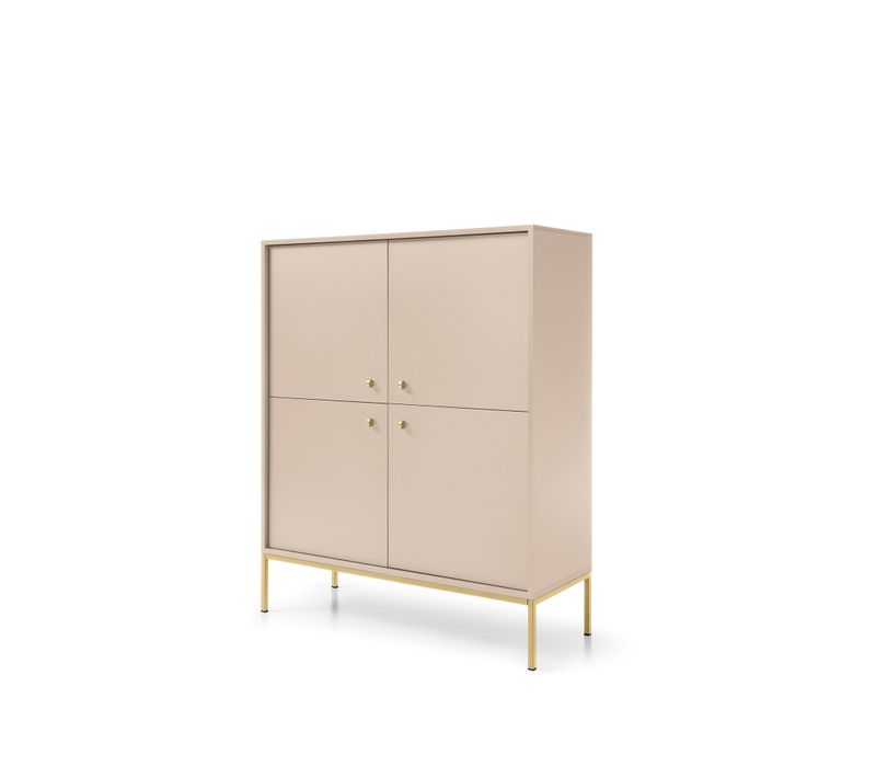 Buffet, Beige Sable, 103,5 X 125,5 X 39 Cm, Pieds Dorées