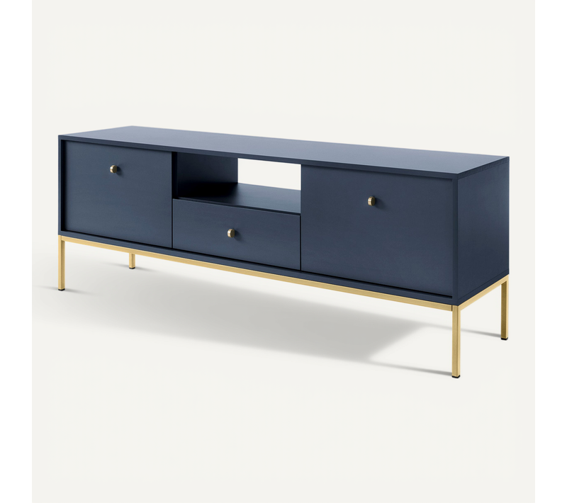 Meuble TV, Bleu Marine, 153,4 X 56,2 X 39 Cm, Pieds Dorées