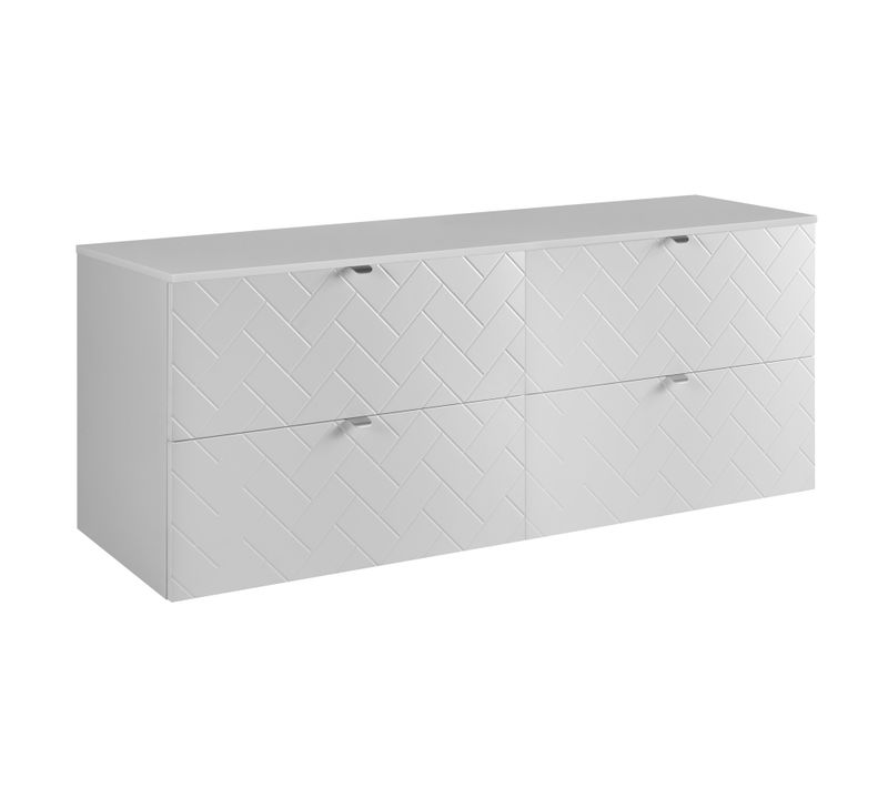Meuble De Salle De Bain, Blanc Mat, 160 X 57 X 46 Cm, Poignées Argentées