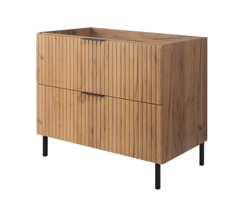 Meuble De Salle De Bain, Chêne Craft + Poignée Noire, 80 X 77 X 46 Cm