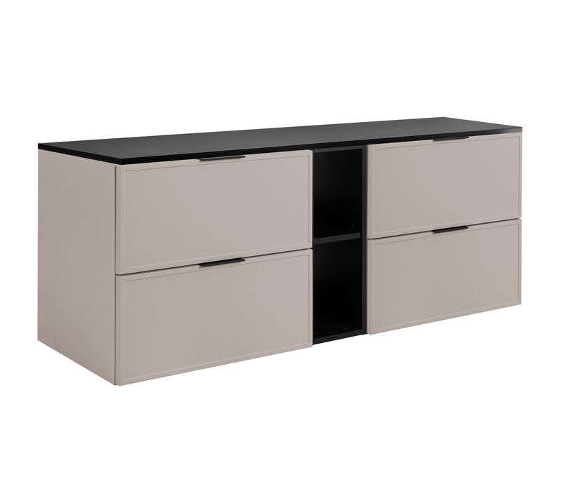 Meuble De Salle De Bain, Cachemire / Gris Foncé, Poignée Noire, 140 ( 2 X 60 + 20) X 46 X 57 Cm