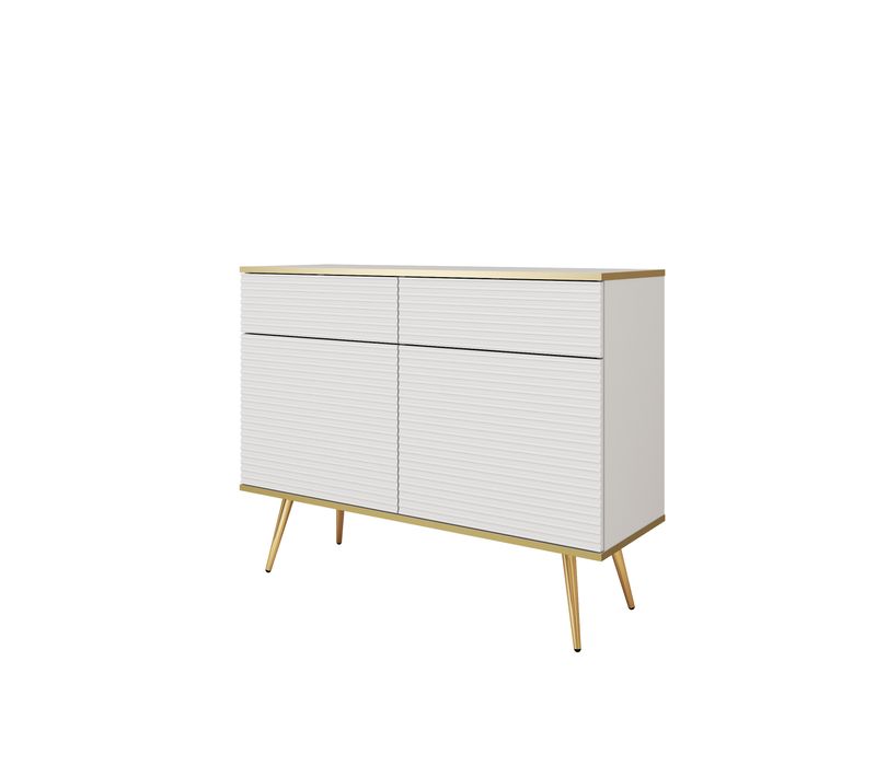 Buffet Avec 2 Portes Et 2 Tiroirs Avec Pieds Dorés, 107 X 85 X 39 Cm - Blanc
