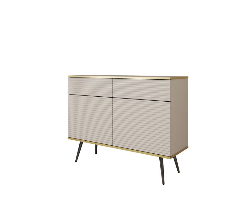 Buffet Beige Glamour Avec Pieds Noirs, 107 X 85 X 39