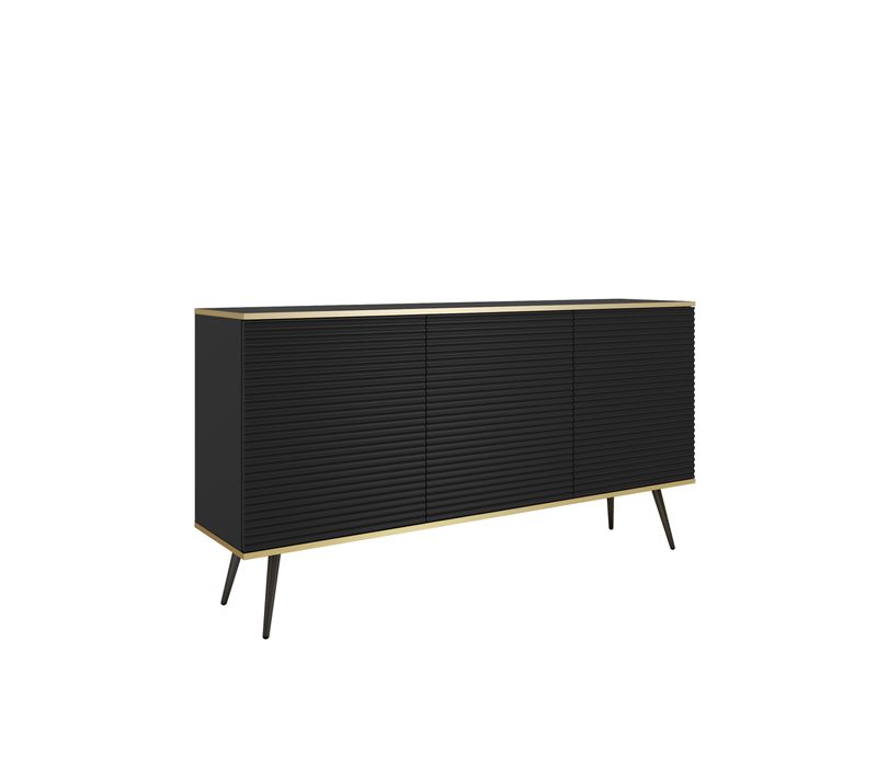 Buffet Noir Glamour Avec Pieds Noirs, 160 X 85 X 39
