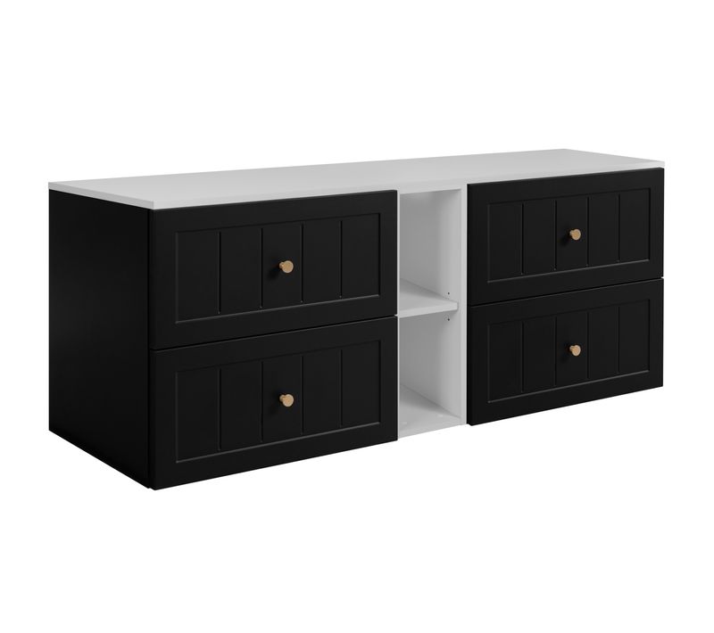 Meuble Sous-vasque, Noir / Blanc, 140 (2 X 60 + 20) X 46 X 58 Cm , 3 Couleurs De Poignées Incluses