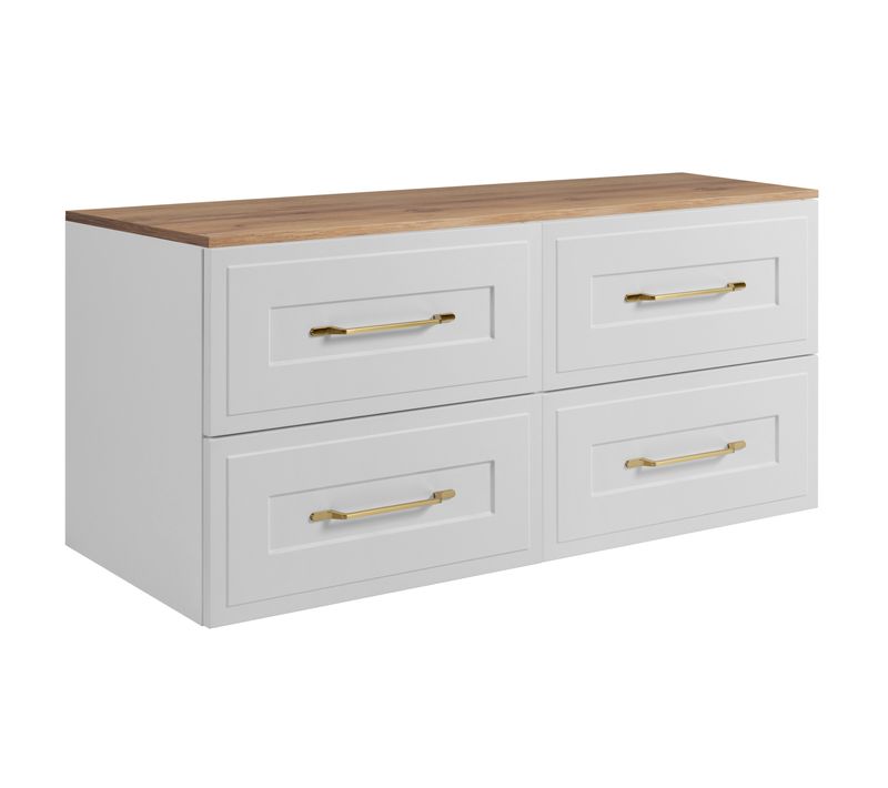 Meuble Sous-vasque, Blanc / Chêne Craft, 120 (2 X 60) X 46 X 58 Cm , 3 Couleurs De Poignées Au Choix