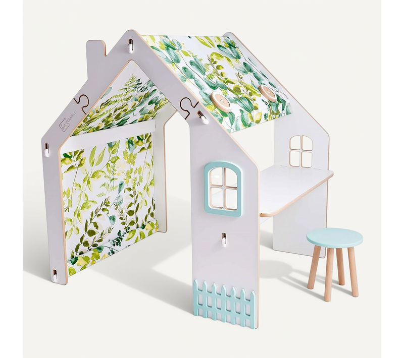Maisonnette Pour Enfant En Bois "bianelli" Avec Bureau - 114 X 93 X 120 Cm - Blanc / Menthe