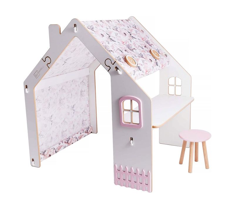 Maisonnette Pour Enfant En Bois "bianelli" Avec Bureau - 114 X 93 X 120 Cm - Blanc / Rose