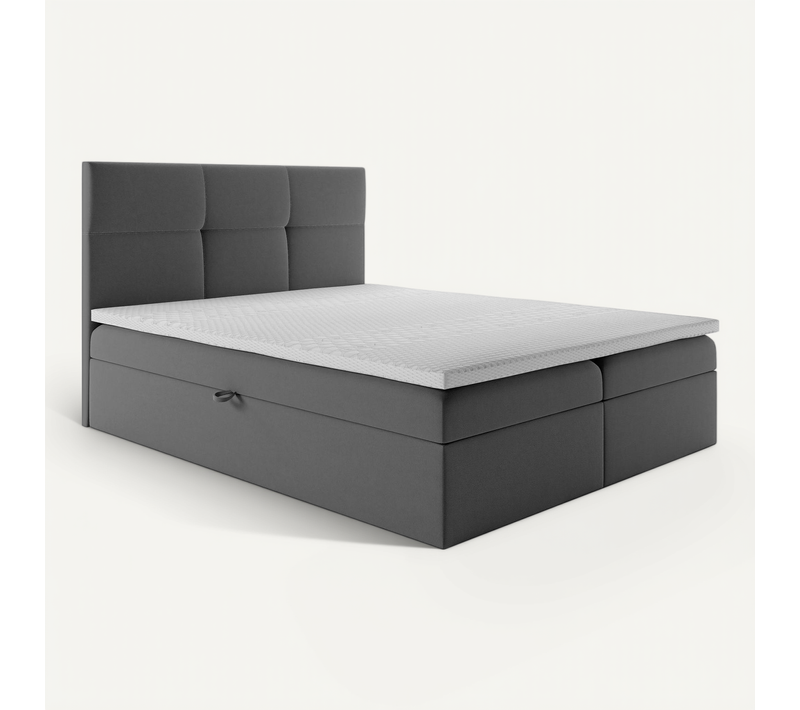Lit Boxspring 160x200 Cm Top Matelas Ressorts Intégrés, Rangement, Surmatelas Velours Gris Foncé