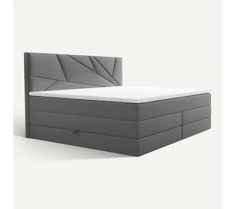 Lit Boxspring 140x200 Cm Verdelux Rangement Et Matelas Ressorts Ensachés En Velours Gris Clair