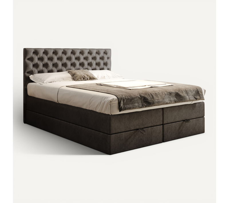 Lit Boxspring 180x200 Cm Louvre Rangement Et Matelas Ressorts Ensachés En Velours Gris Foncé
