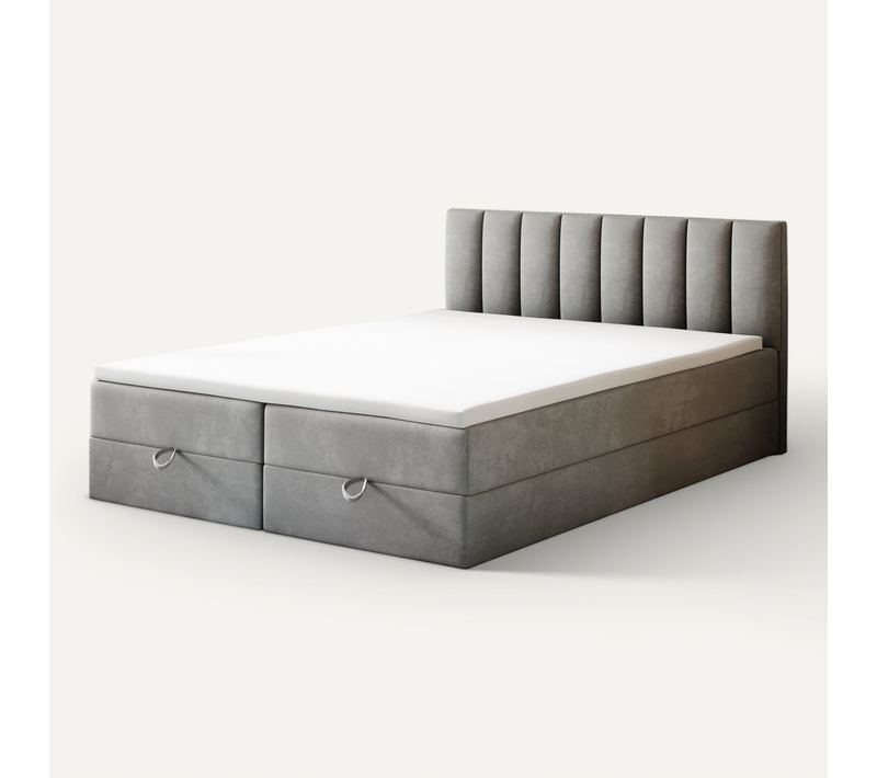 Lit Adulte 140x200 Cm City Matelas Ressorts Intégrés, Rangement, Surmatelas En Velours Gris Clair