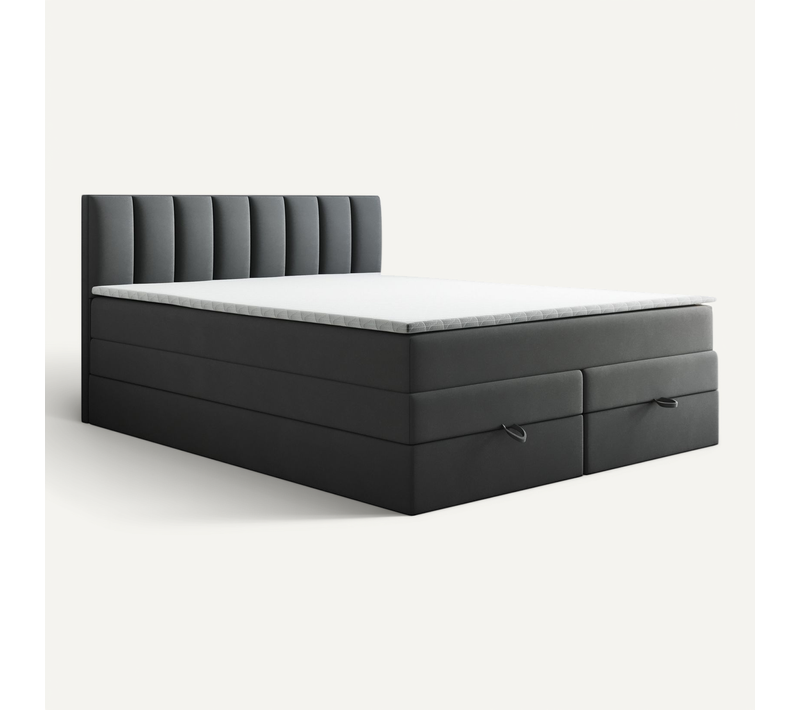 Lit Adulte 200x200 Cm Gusto Rangement Matelas Ressorts Ensachés Et Surmatelas En Velours Gris Foncé