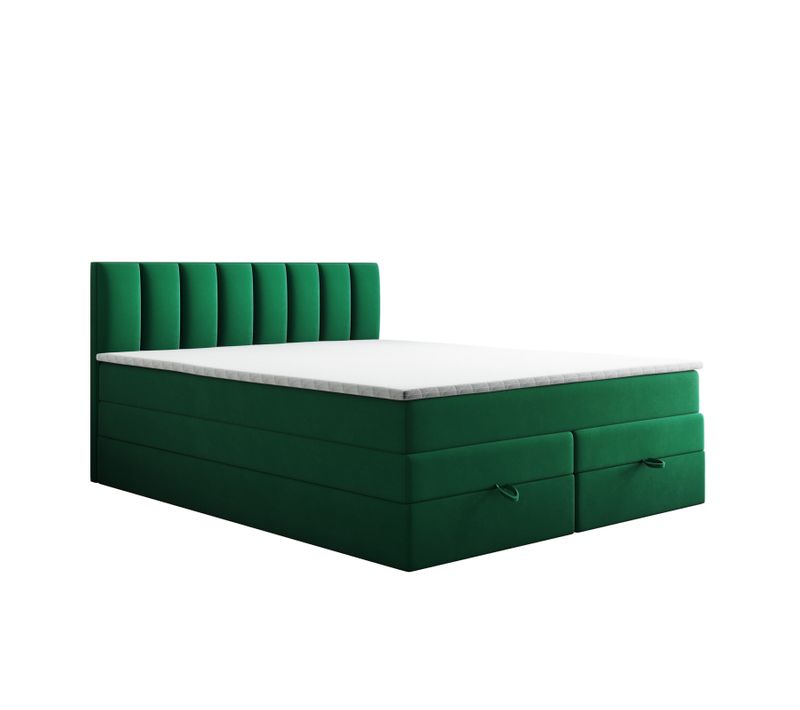 Ensemble 200x200 Cm Gusto Rangement Matelas Ressorts Ensachés Et Surmatelas En Velours Vert