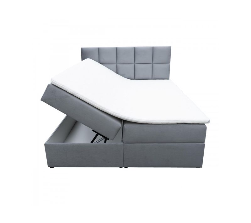 Lit Adulte 160x200 Cm Bali Avec Matelas Ressorts Intégrés, Rangement, Surmatelas En Velours Gris