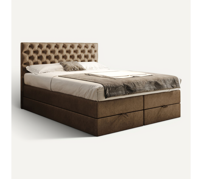 Lit Boxspring 200x200 Cm Louvre Rangement Et Matelas Ressorts Ensachés En Velours Beige