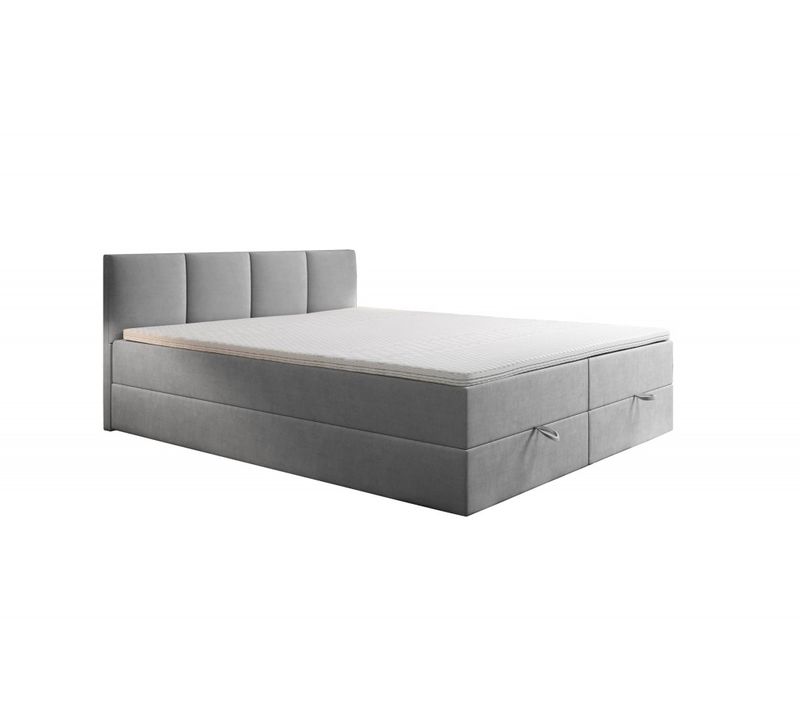 Lit Adulte 200x200 Cm Royal Matelas Ressorts Intégrés, Rangement, Surmatelas En Velours Gris Clair