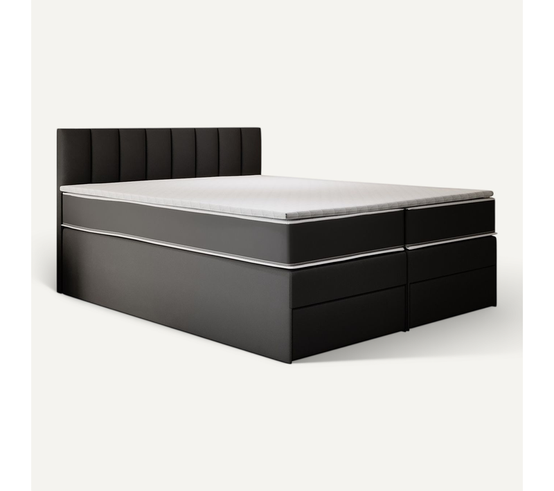 Lit Adulte 140x200 Cm Miami Matelas Ressorts Ensachés Surmatelas Et Tiroirs Velours Gris Foncé