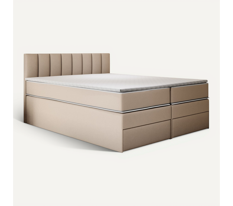 Lit Adulte 180x200 Cm Miami Matelas Ressorts Ensachés Surmatelas Et Tiroirs Velours Beige