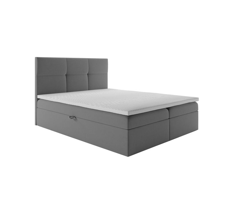 Lit Boxspring 180x200 Cm Top Matelas Ressorts Intégrés, Rangement, Surmatelas En Velours Gris Clair
