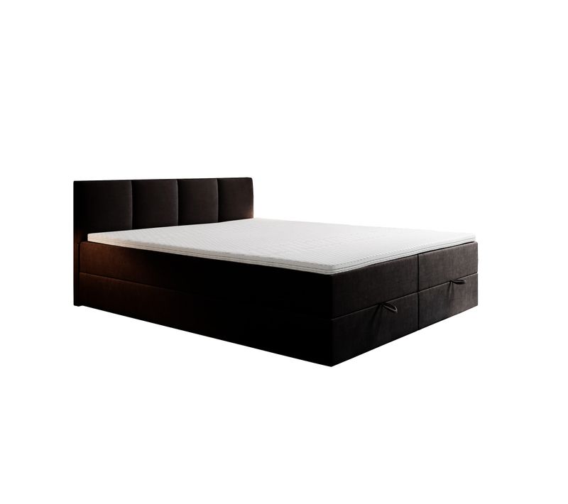 Lit Boxspring 180x200 Cm Royal Avec Matelas Ressorts Intégrés, Rangement, Surmatelas En Velours Noir