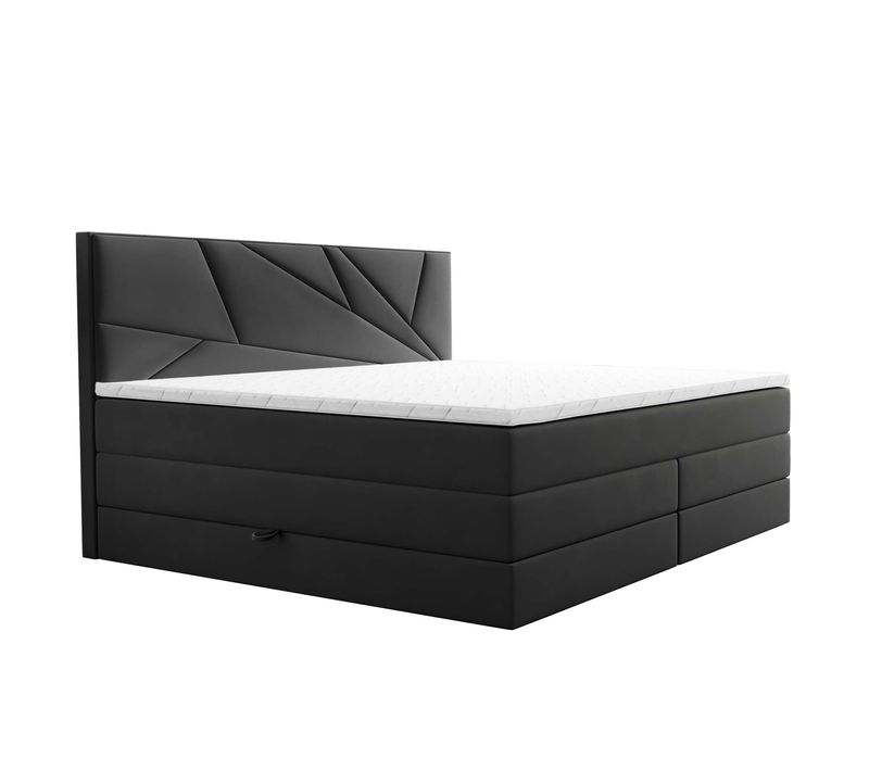 Lit Boxspring 180x200 Cm Verdelux Rangement Et Matelas Ressorts Ensachés En Velours Gris Foncé
