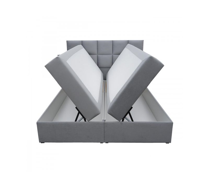 Lit Adulte 200x200 Cm Bali Avec Matelas Ressorts Intégrés, Rangement, Surmatelas En Velours Gris